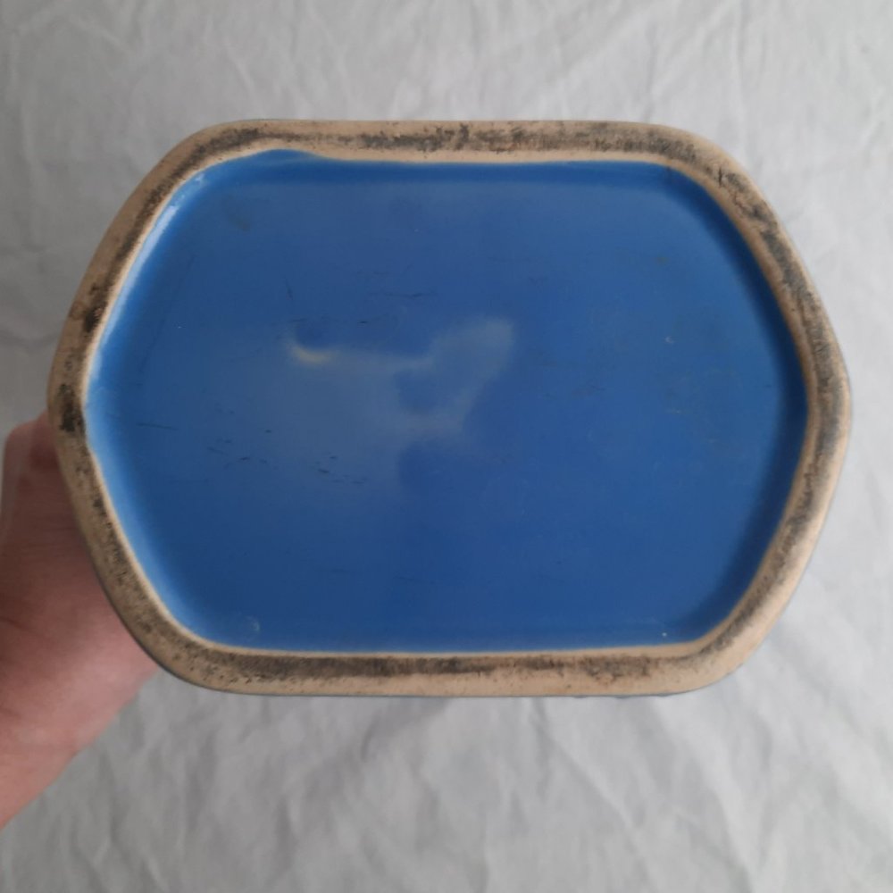 SOLD RARE Midcentury Blue Ceramic Refrigerator Pitcher with Cork Stopper - Picture 5 of 7